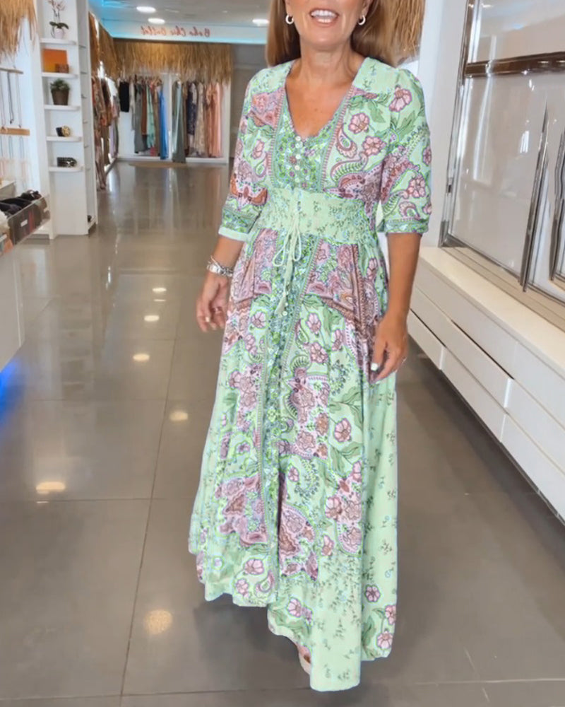 Abito da festa da donna Yelena - Abito arioso con scollo a V, maniche a 3/4 e vestibilità elegante