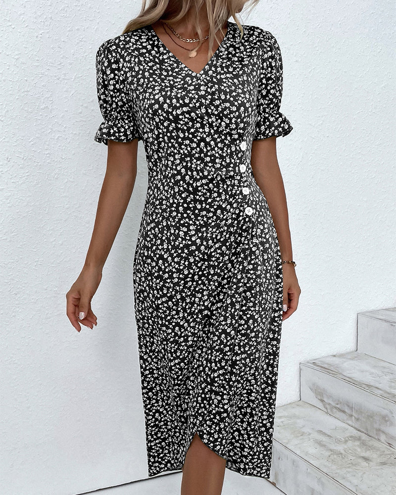 Abito avvolgente da donna Rosa - Elegante abito midi floreale con vestibilità comoda