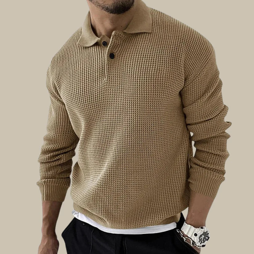 Carlo Pull Homme – Polo Tricoté Élégant avec Col Boutonné & Motif Côtelé Moderne