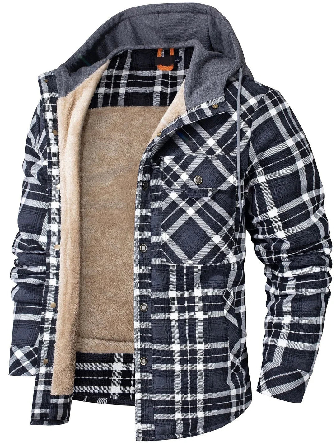Giacca a quadri da uomo Kyle: calda, elegante con cappuccio regolabile e fodera confortevole