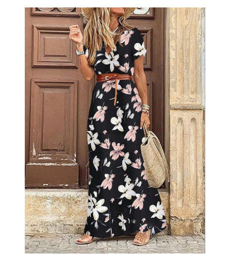 Abito floreale da donna Susan - Elegante abito in poliestere con scollo a V, vestibilità comoda e stile chic