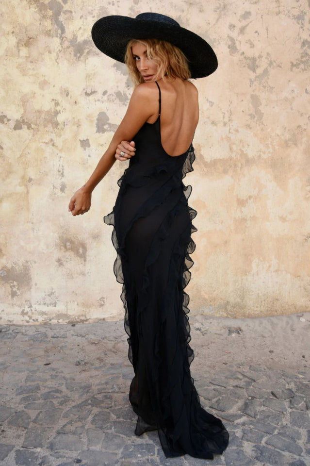 Abito lungo da donna Ashtine - Abito estivo leggero con volant, gonna a balze e look da spiaggia