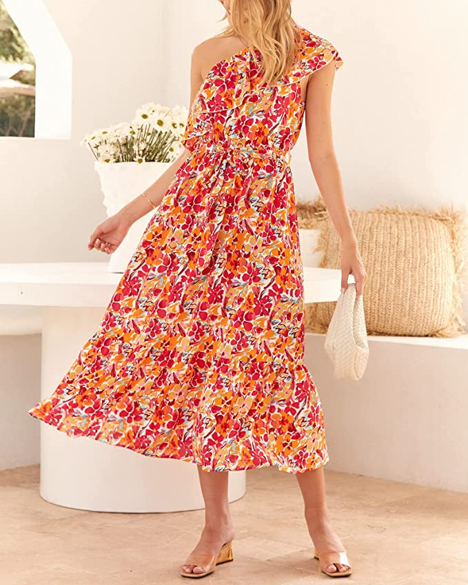 Abito bohémien da donna Ella - Abito estivo senza maniche con cinturino asimmetrico e vita alta