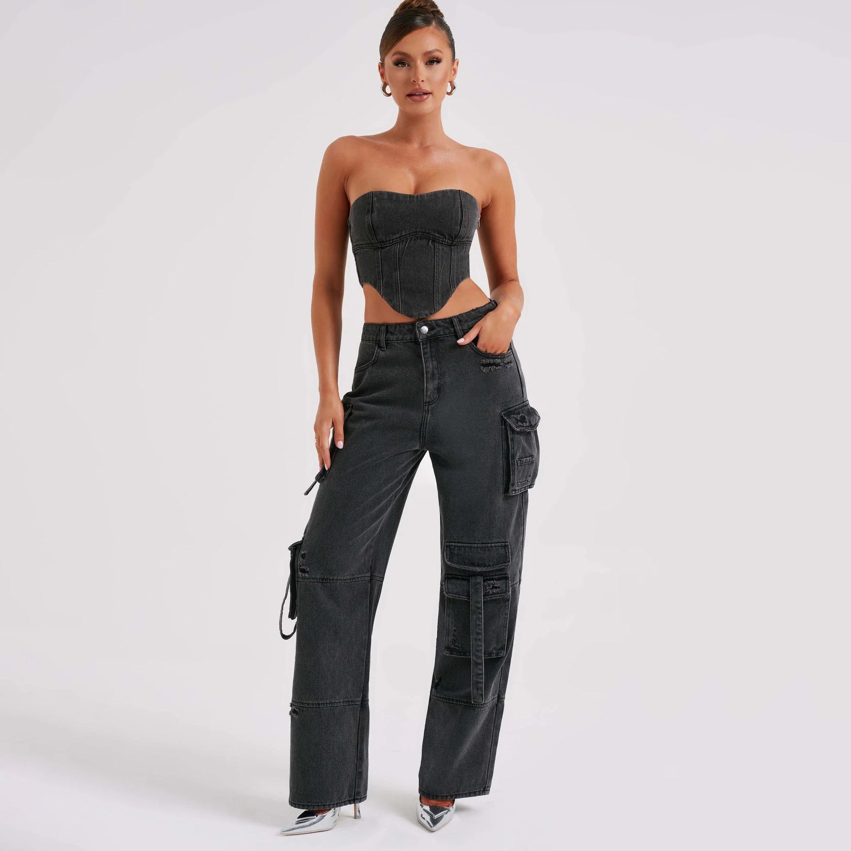 Jutta Jean Cargo Femme – Pantalon Taille Haute avec Poches Utilitaires & Coupe Décontractée