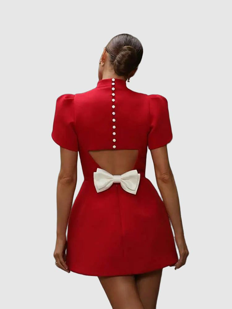 Mini abito rosso Lissane da donna – Elegante abito estivo con fiocco e ritagli eleganti
