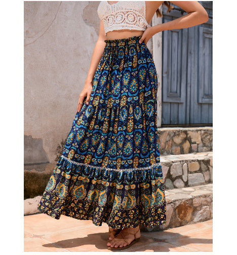 Alice Jupe Longue Femme – Jupe Fluide à Motif Géométrique avec Taille Élastique Confortable
