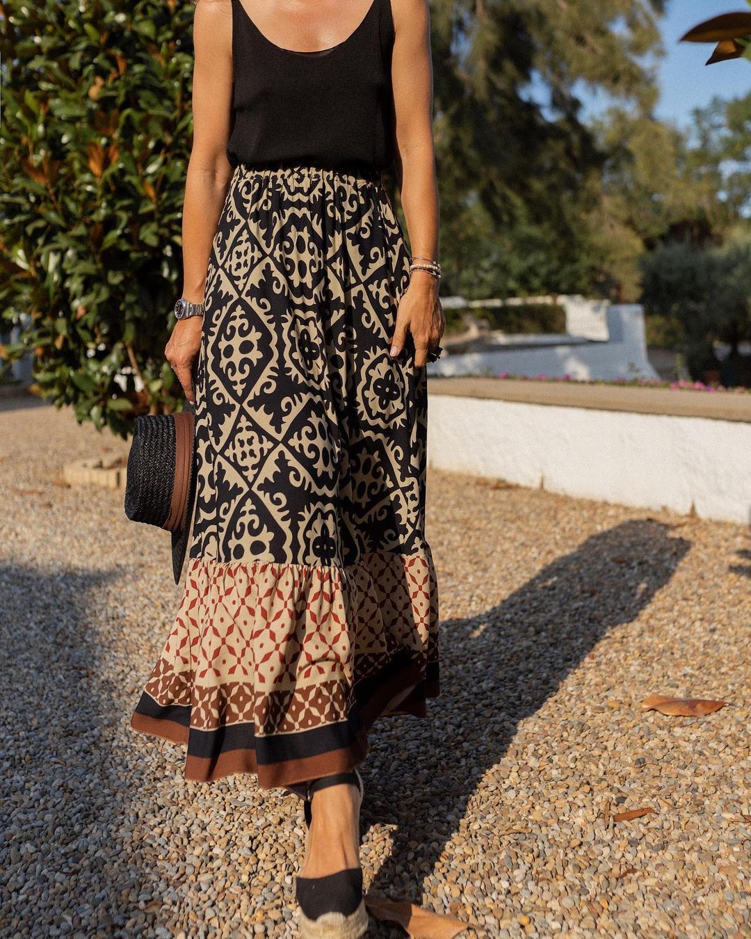 Alice Jupe Longue Femme – Jupe Fluide à Motif Géométrique avec Taille Élastique Confortable