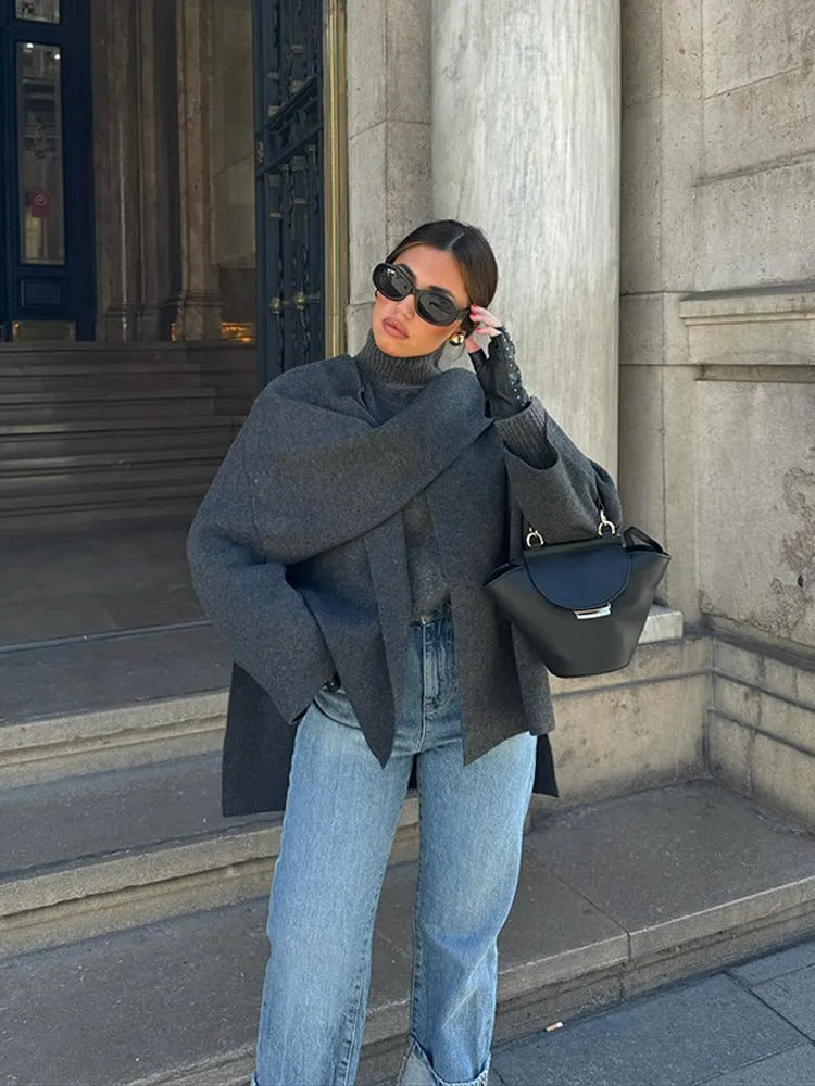 Emma Poncho Femme – Asymétrique en Laine, Élégant & Idéal pour la Chaleur Hivernale