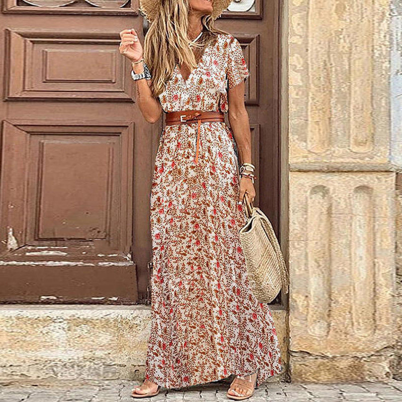 Abito floreale da donna Susan - Elegante abito in poliestere con scollo a V, vestibilità comoda e stile chic