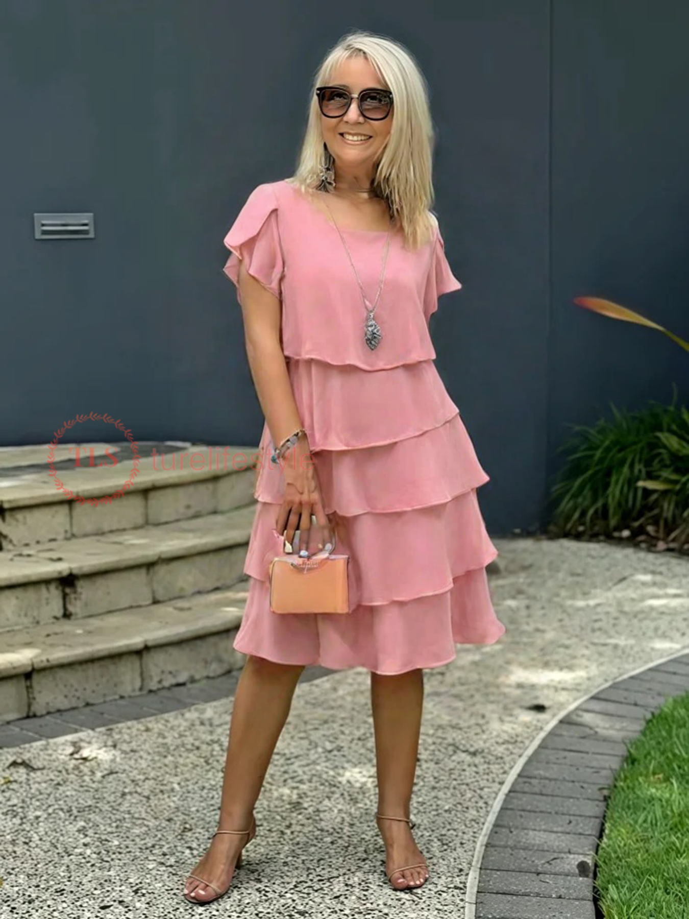 Giselle Robe Midi Femme – Robe Chiffon Fluide à Ourlet Asymétrique, Superposée & Élégante