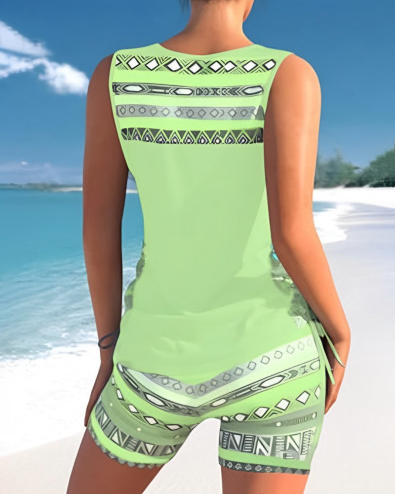 Bienna Tankini Femme – Design Géométrique avec Couvrance Totale & Coupe Confortable