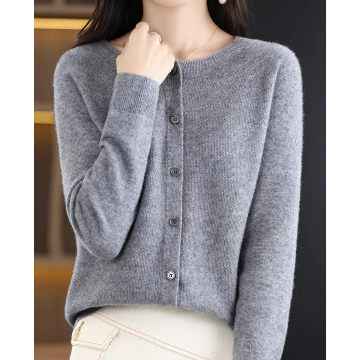 Mercy Cardigan Donna – Elegante Cardigan Girocollo in Morbida Lana Merino e Cashmere