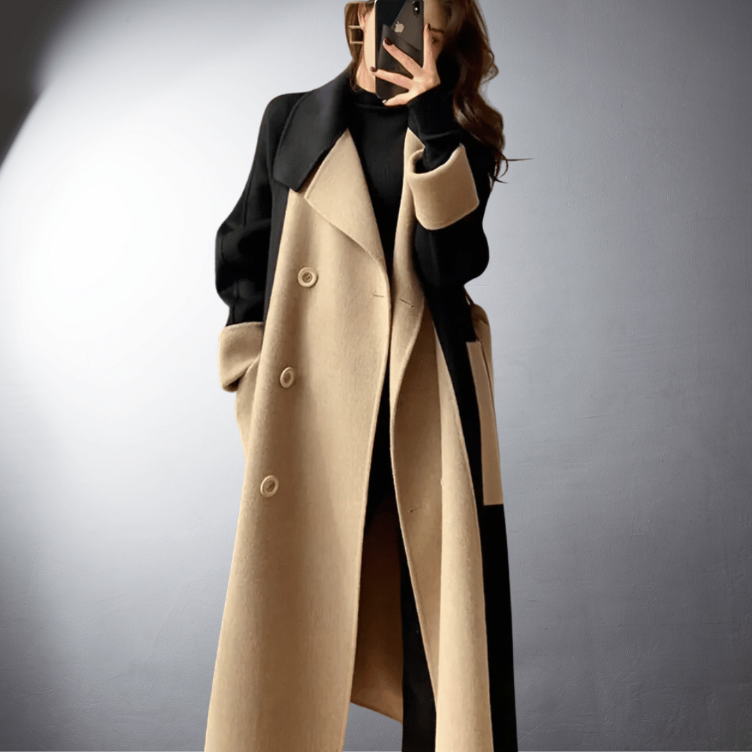Tanya Manteau Femme – Coupe Droite Bicolore avec Fermeture Avant & Longueur Mi-Cuisse Hiver