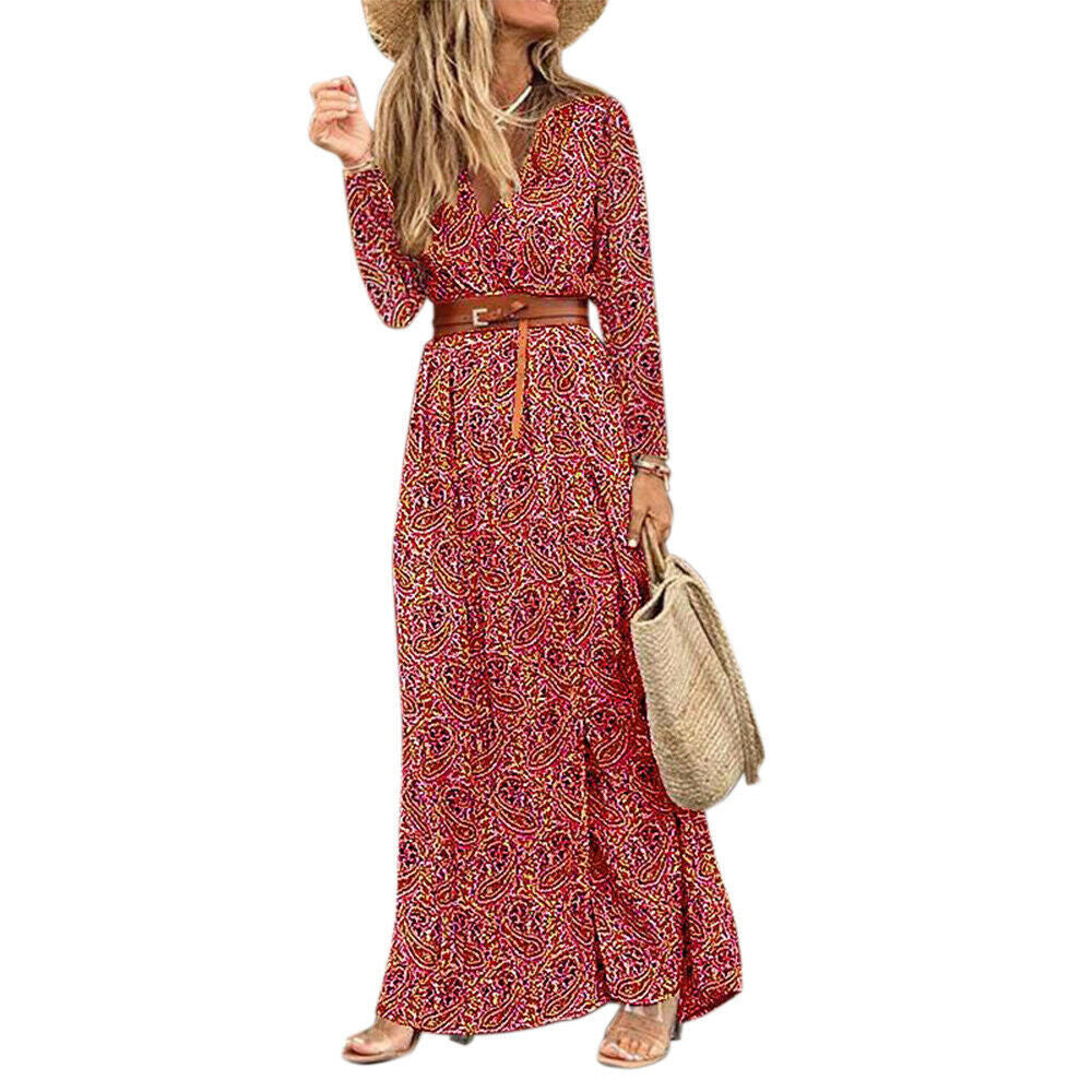 Abito floreale da donna Susan - Elegante abito in poliestere con scollo a V, vestibilità comoda e stile chic