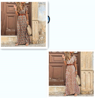 Abito floreale da donna Susan - Elegante abito in poliestere con scollo a V, vestibilità comoda e stile chic