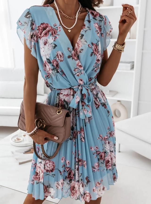 Abito estivo da donna Stephanie - Abito plissettato senza maniche con stampa floreale e vita alta per un comfort elegante