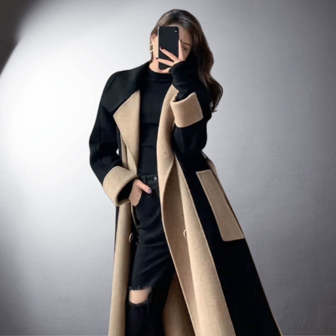 Tanya Manteau Femme – Coupe Droite Bicolore avec Fermeture Avant & Longueur Mi-Cuisse Hiver