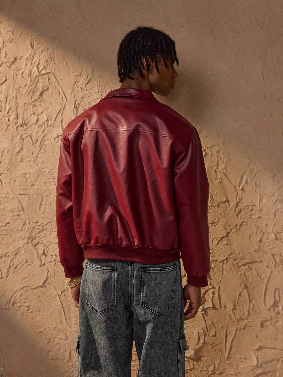 Vince Veste Homme Similicuir Rouge – Veste Zippée Moderne à Épaules Tombantes Style Urbain