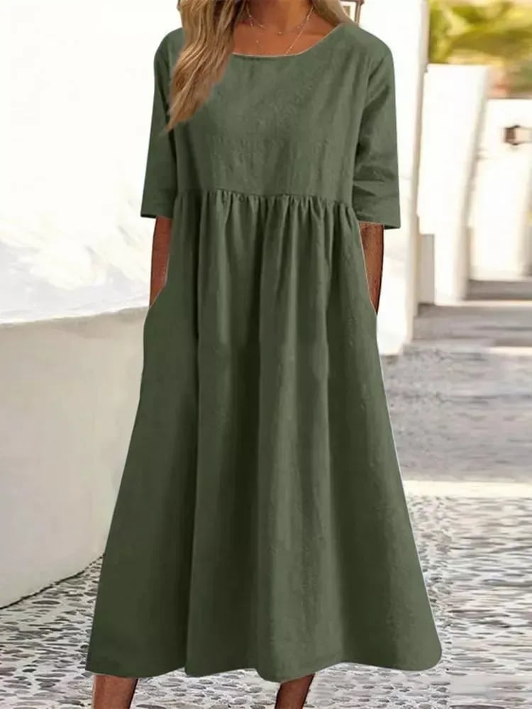 Athisia Robe Décontractée Femme – Robe de Loisirs Style Casual avec Boutons & Poches Pratiques