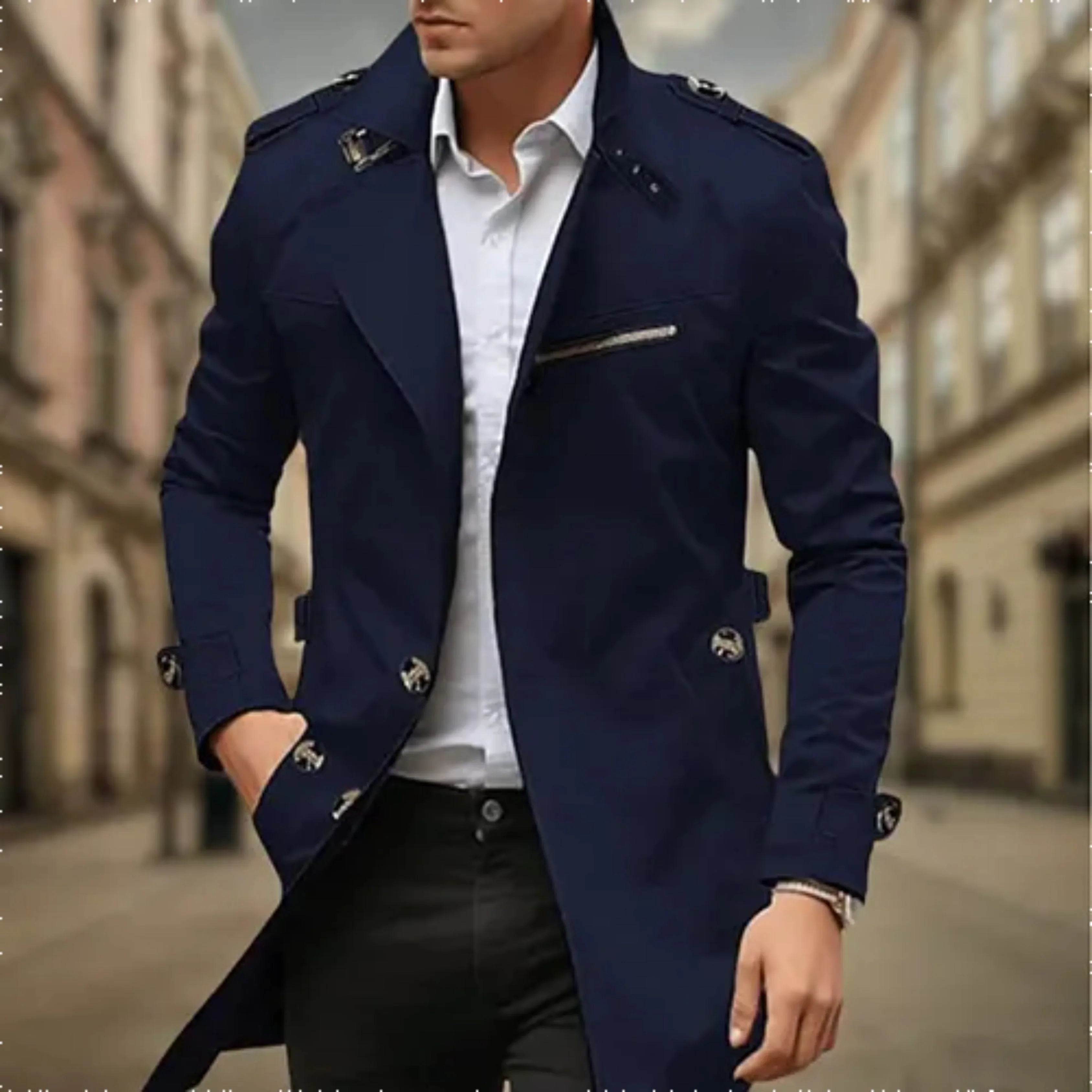 Rey Manteau Homme – Trench-Coat Imperméable Élégant à Double Boutonnage Classique