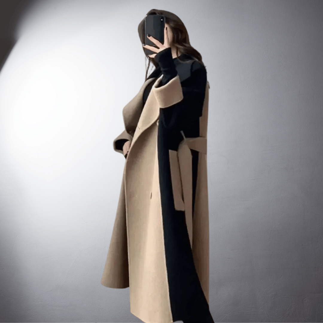 Tanya Manteau Femme – Coupe Droite Bicolore avec Fermeture Avant & Longueur Mi-Cuisse Hiver