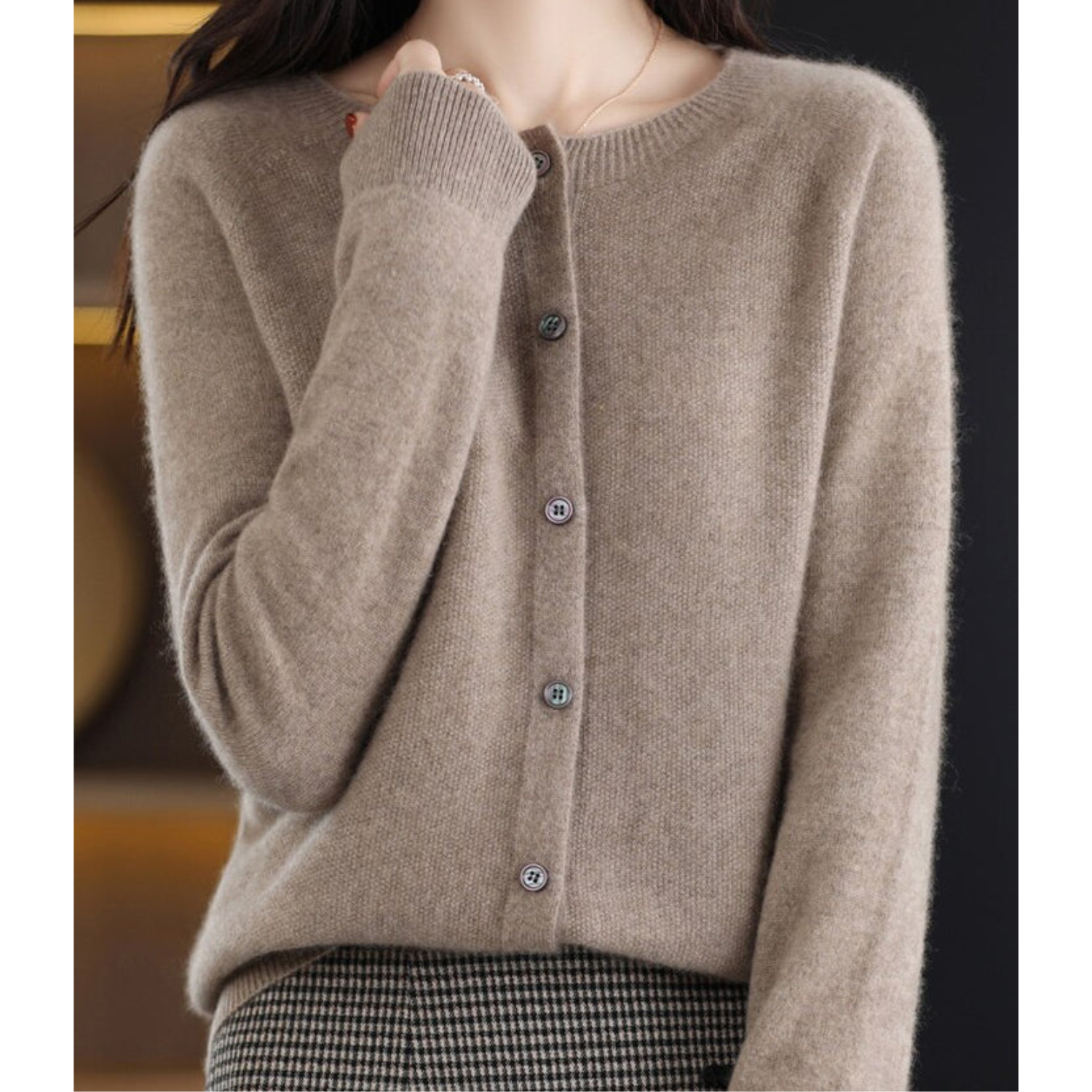 Mercy Cardigan Donna – Elegante Cardigan Girocollo in Morbida Lana Merino e Cashmere