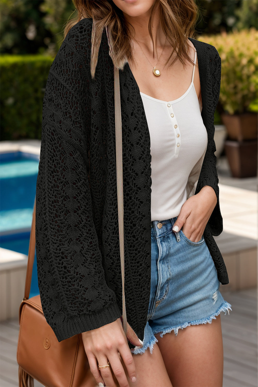 Cardigan all'uncinetto da donna Sienna - Cardigan leggero traforato con stile boho e vestibilità estiva