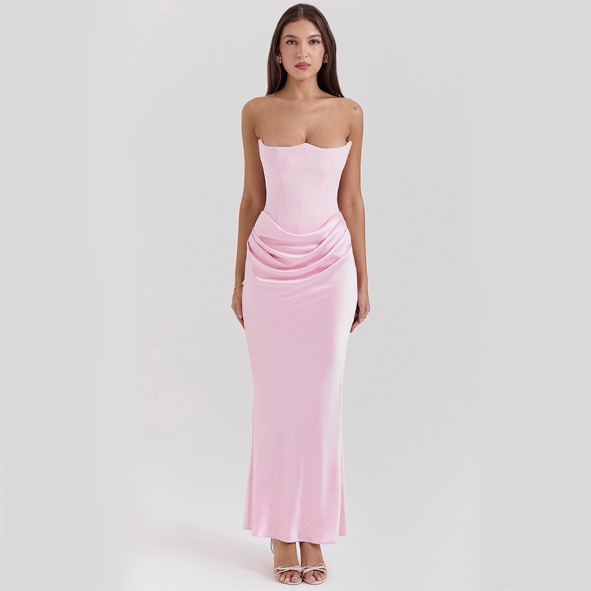 Abito da sera da donna Katie - Abito lungo senza spalline con schiena scoperta ed elegante taglio aderente