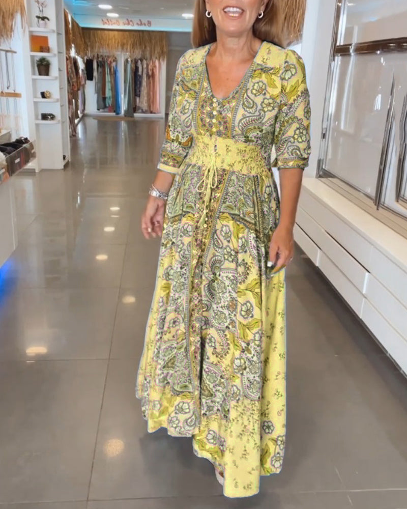 Abito da festa da donna Yelena - Abito arioso con scollo a V, maniche a 3/4 e vestibilità elegante