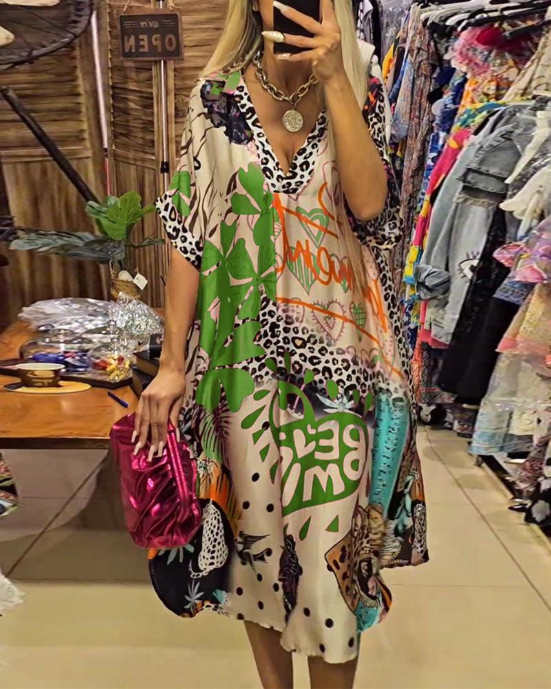 Robe Femme Diana – Robe Longue Élégante avec Décolleté Plongeant, Imprimé Léopard & Coupe Aérée