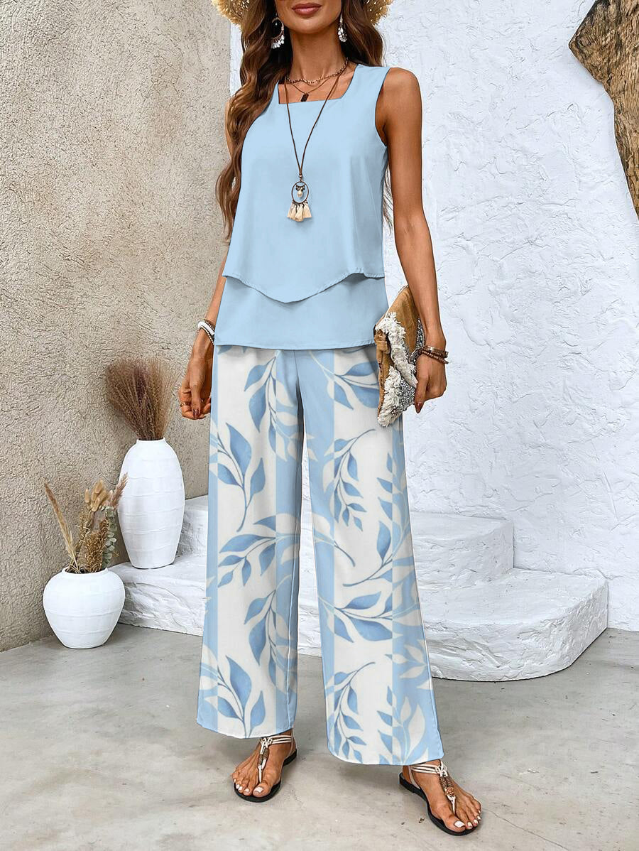 Ghislaine Ensemble Femme – Haut à Imprimé Floral Élégant & Pantalon avec Coupe Flatteuse et Confort