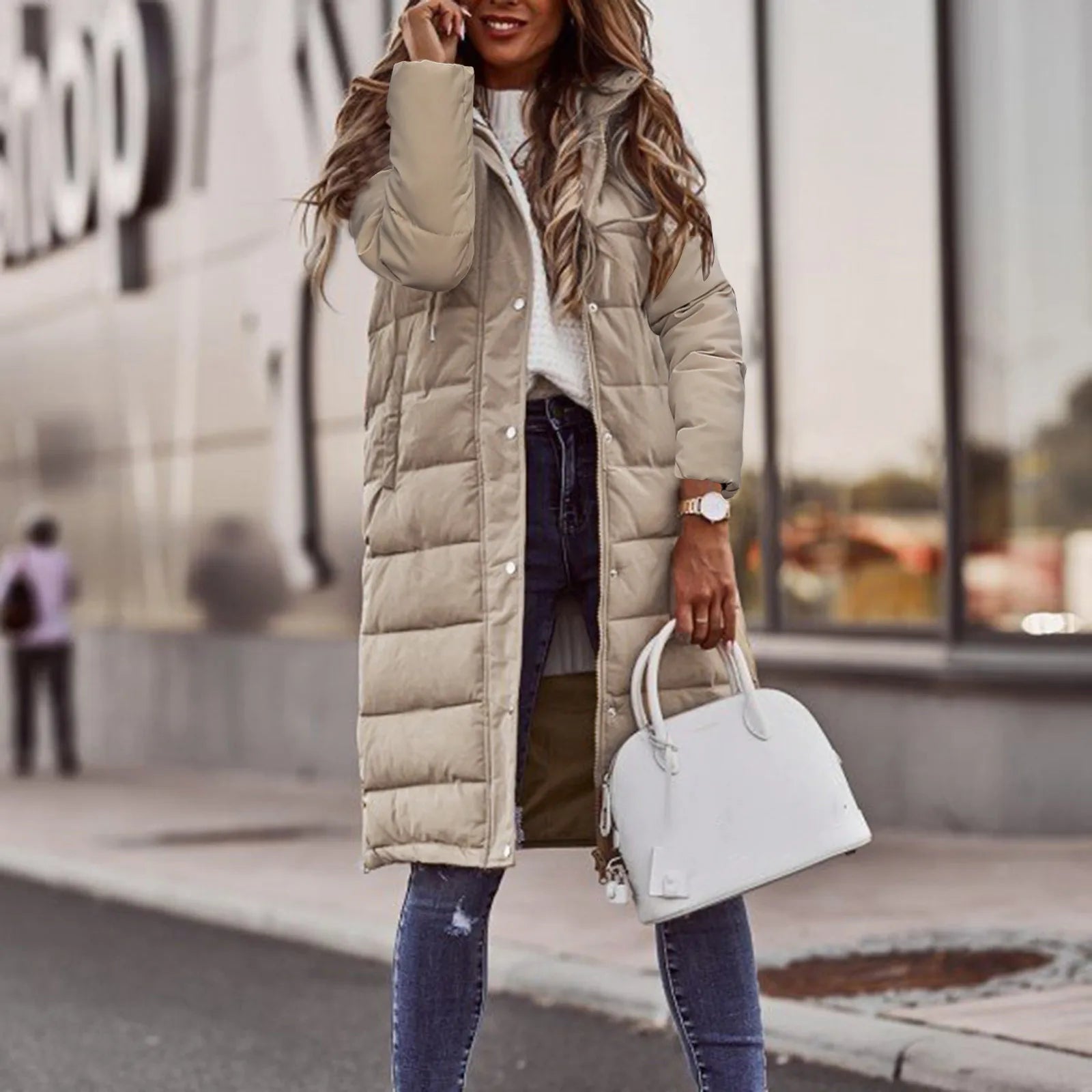 Evie Doudoune Longue Femme – Manteau Hiver Chaud avec Capuche & Coupe Élancée Légère