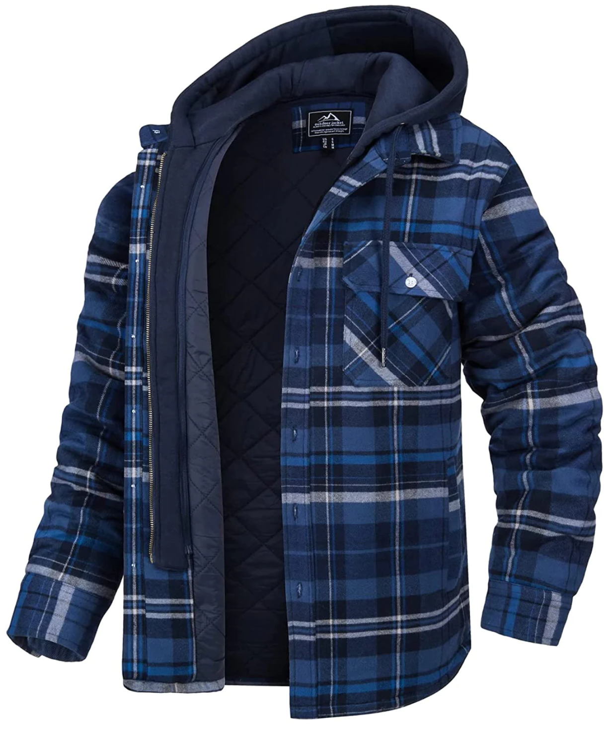 Daniel Veste Homme à Carreaux avec Capuche – Style Décontracté, Poches Poitrine & Fermeture Éclair