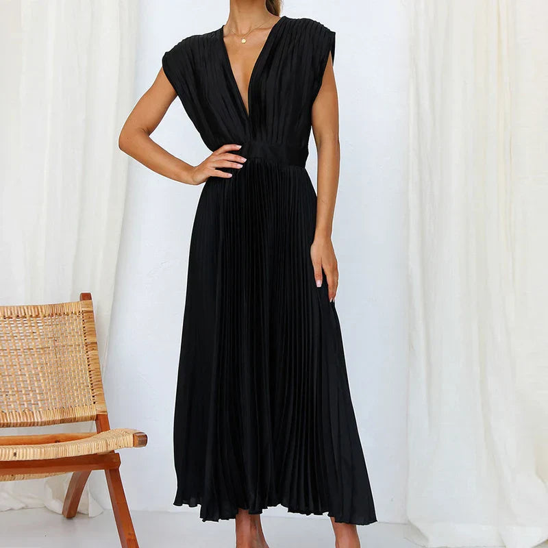 Abito da donna Daliah - Elegante abito plissettato con scollatura profonda e stile versatile