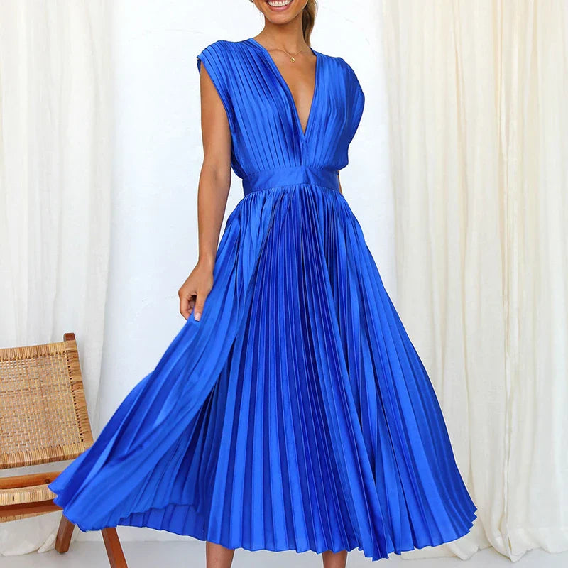 Abito da donna Daliah - Elegante abito plissettato con scollatura profonda e stile versatile