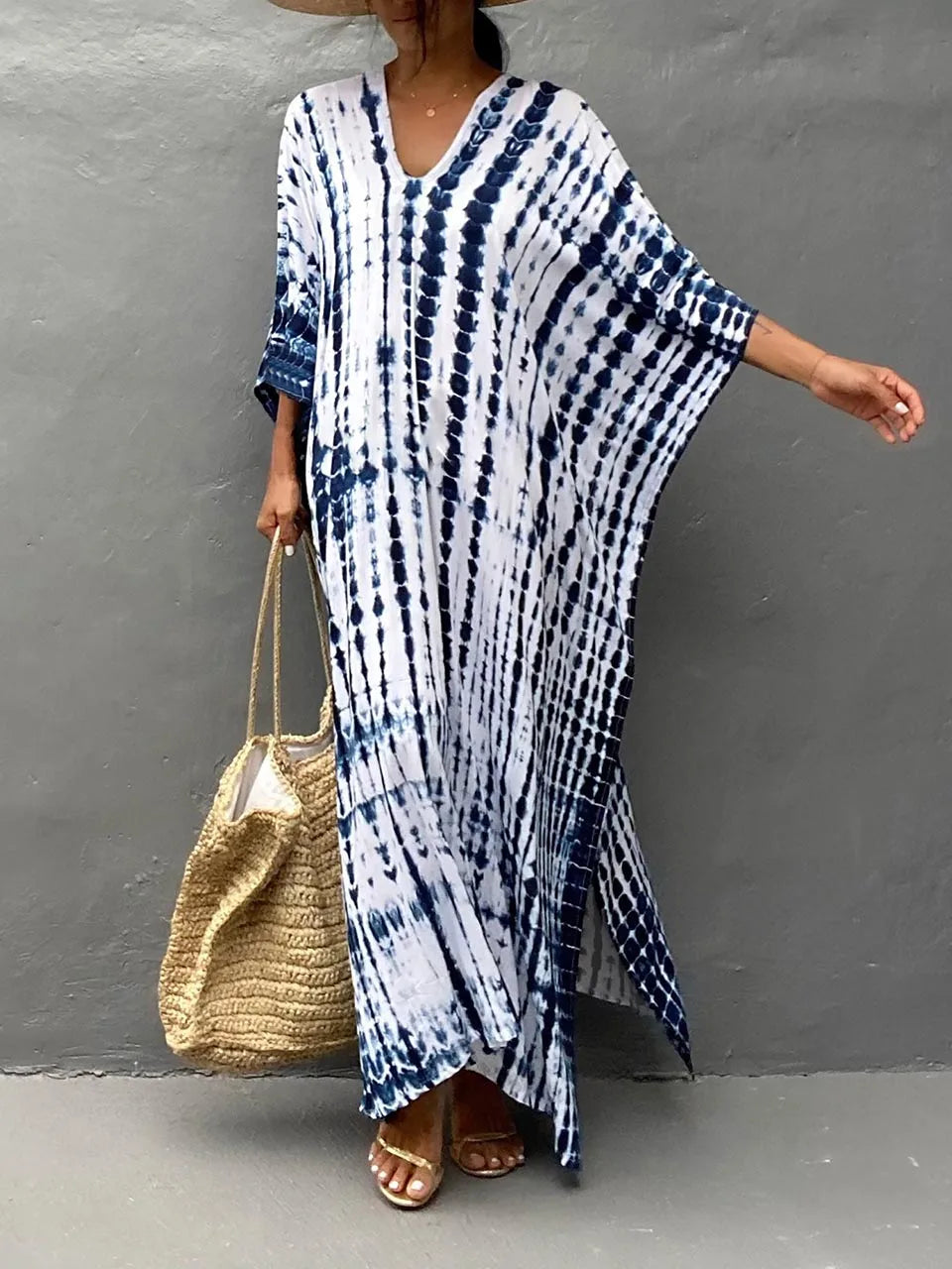 Janne Robe Caftan Longue Femme – Robe Maxi d’Été Légère et Fluide au Style Bohème Chic