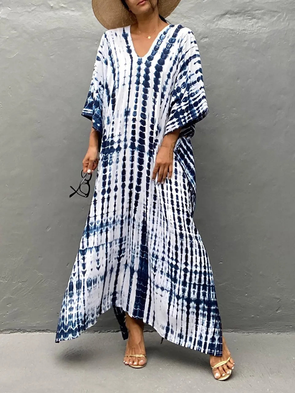 Janne Robe Caftan Longue Femme – Robe Maxi d’Été Légère et Fluide au Style Bohème Chic