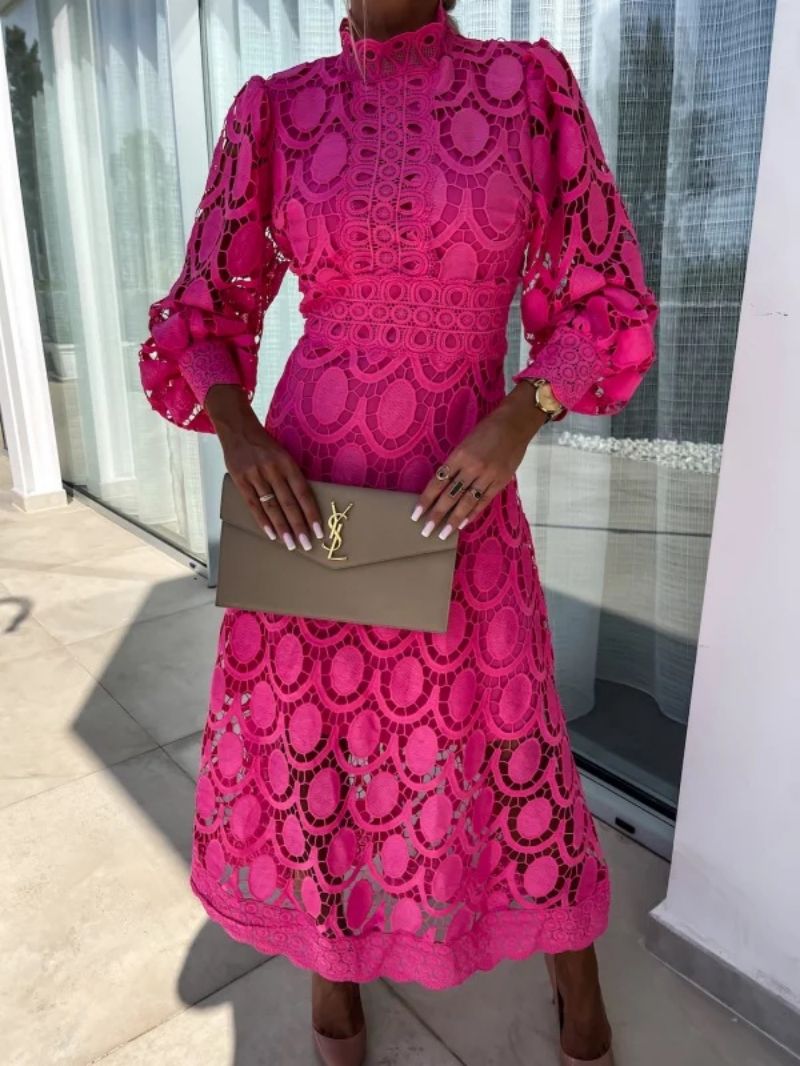 Abito elegante da donna Celeste - Abito in pizzo con maniche lunghe per serate chic