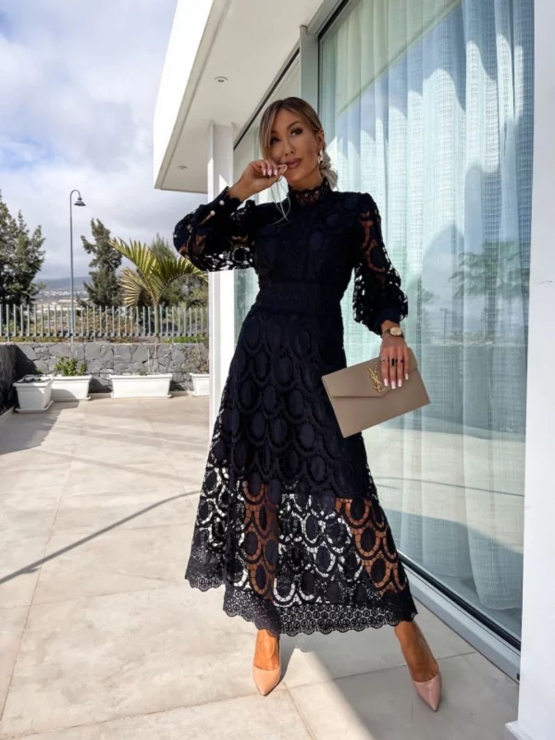 Abito elegante da donna Celeste - Abito in pizzo con maniche lunghe per serate chic