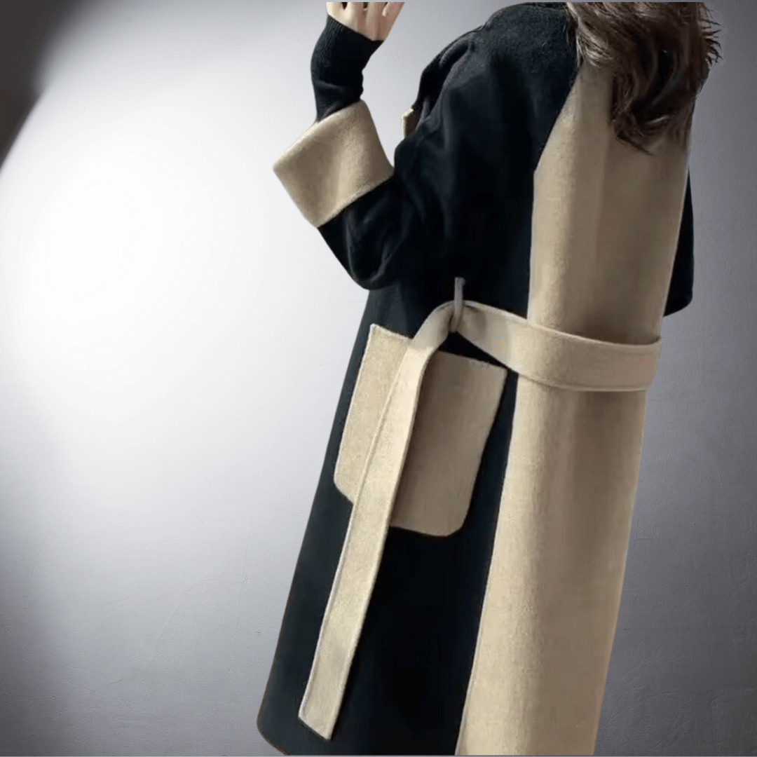 Tanya Manteau Femme – Coupe Droite Bicolore avec Fermeture Avant & Longueur Mi-Cuisse Hiver
