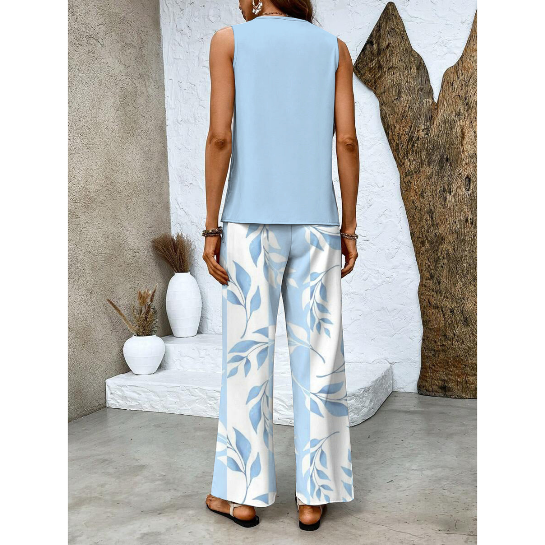 Dione Ensemble Femme – Ensemble Élégant Sans Manches avec Top Superposé & Pantalon Large