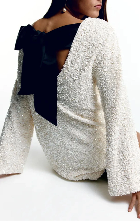 Gloria Abito da Sera Donna – Abito Elegante con Paillettes, Taglio Sagomato e Dettaglio Fiocco