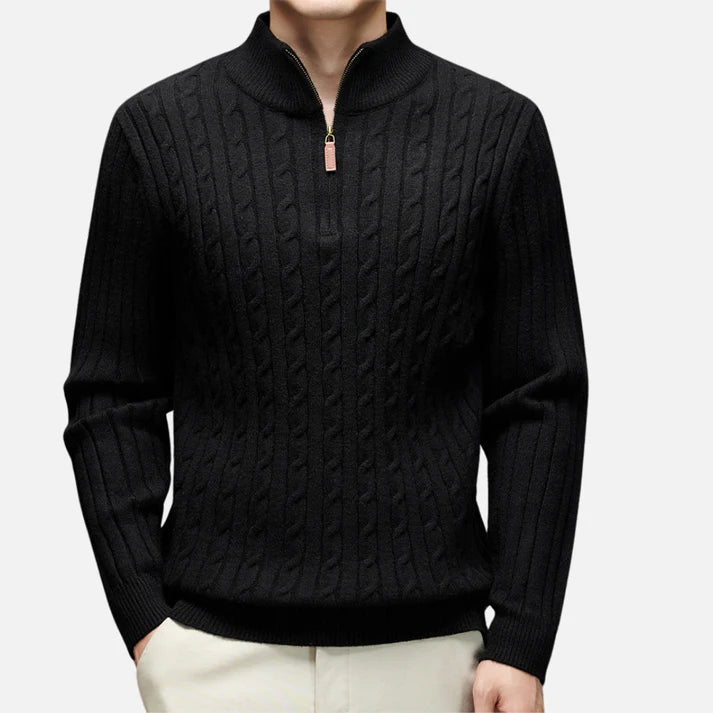 Maglione a collo alto con mezza zip e lavorazione a coste da uomo