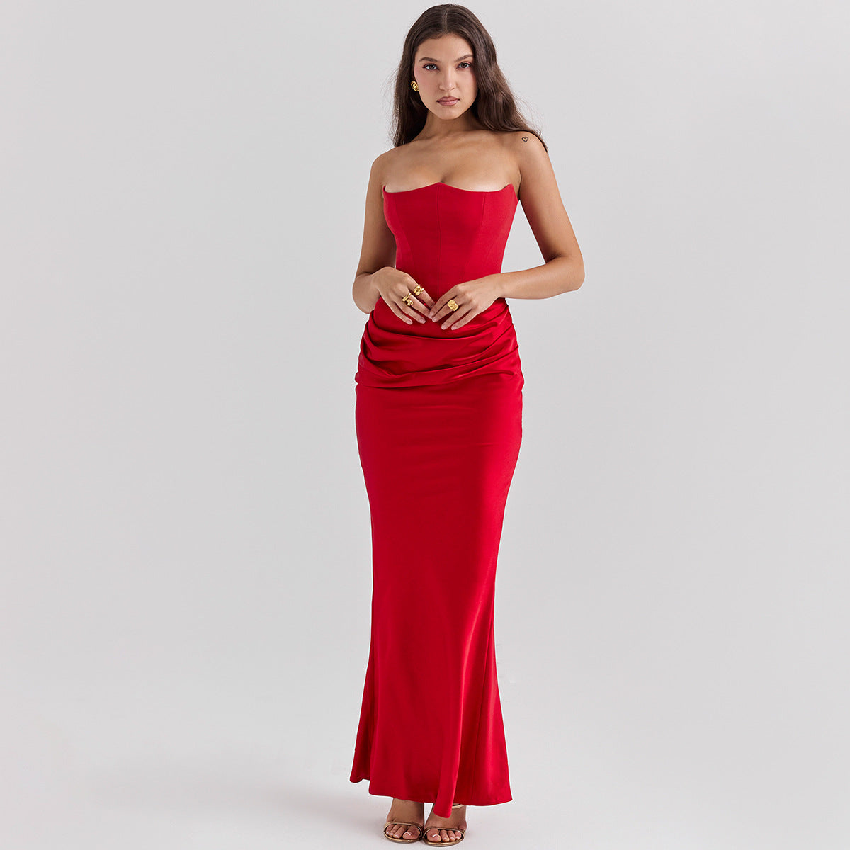 Abito da sera da donna Katie - Abito lungo senza spalline con schiena scoperta ed elegante taglio aderente