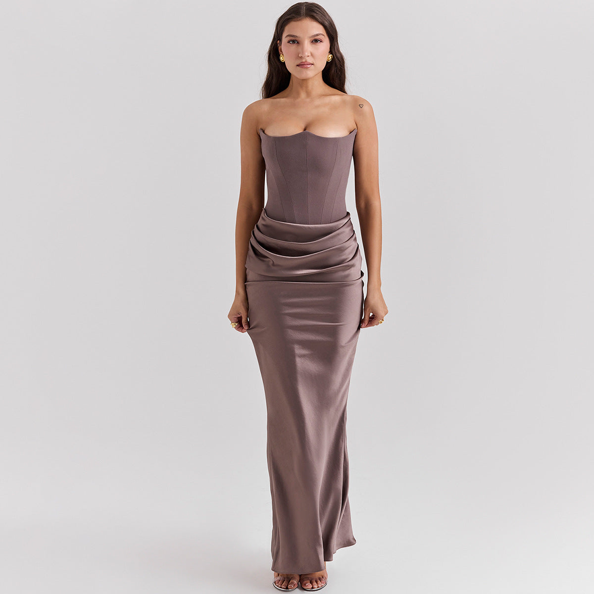 Abito da sera da donna Katie - Abito lungo senza spalline con schiena scoperta ed elegante taglio aderente