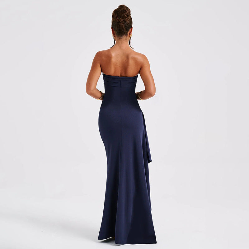 Abito lungo da donna Noble - Elegante abito senza spalline con schiena scoperta e gonna lunga svasata