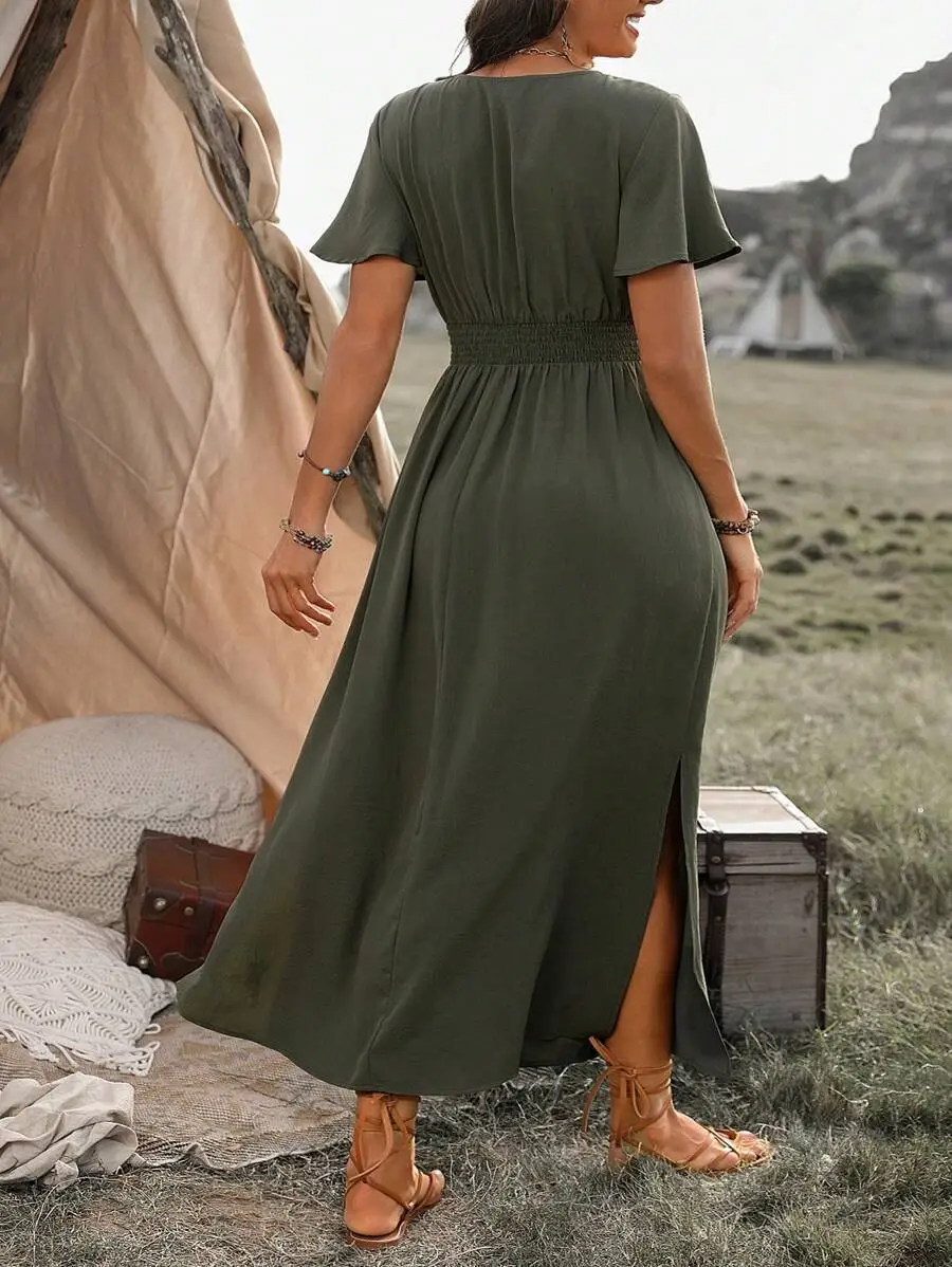 Abito lungo da donna Vanessa – Abito lungo nero con vita arricciata e vestibilità fluida ed elegante