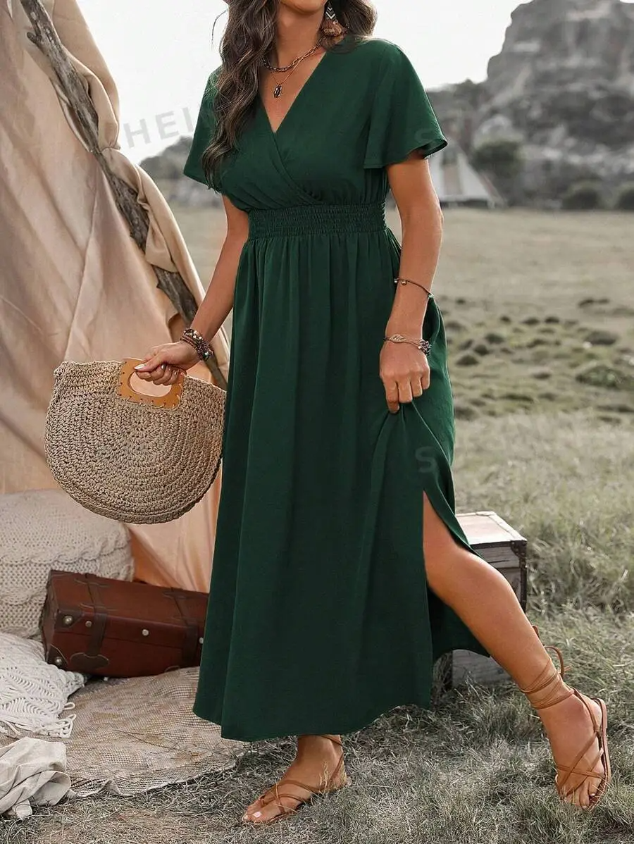 Abito lungo da donna Vanessa – Abito lungo nero con vita arricciata e vestibilità fluida ed elegante