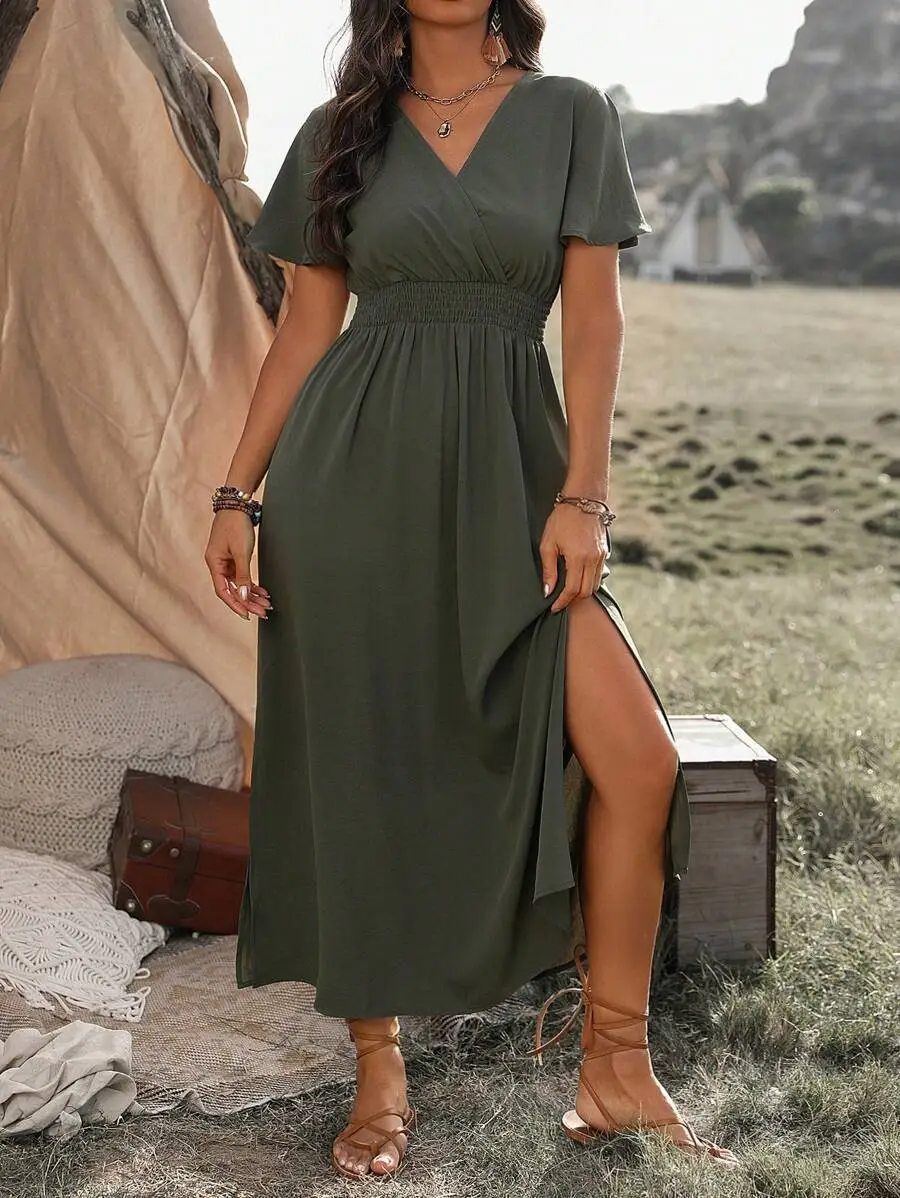 Abito lungo da donna Vanessa – Abito lungo nero con vita arricciata e vestibilità fluida ed elegante