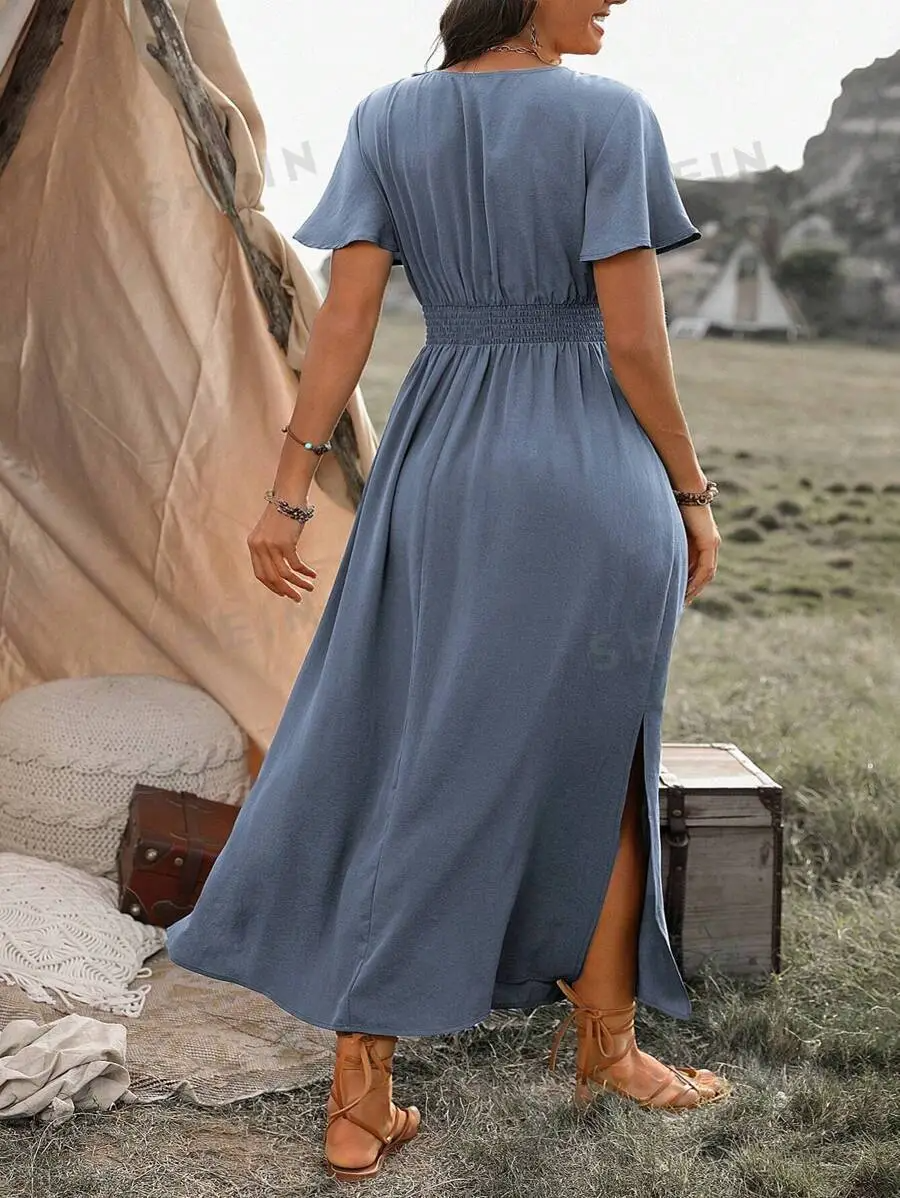 Abito lungo da donna Vanessa – Abito lungo nero con vita arricciata e vestibilità fluida ed elegante